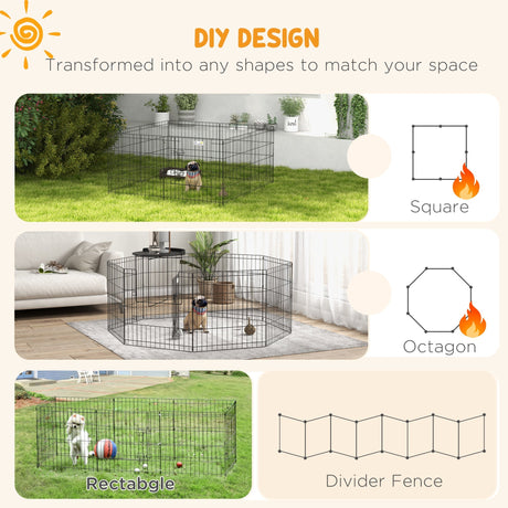 8 Panel Steel Playpen for Small Dogs, Puppies, Rabbits & Small Pets, PawHut,