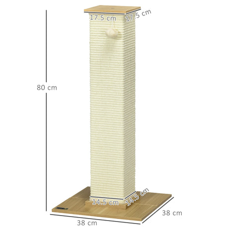 80cm Scratching Post, with Toy Ball, Sisal Rope - White, PawHut,