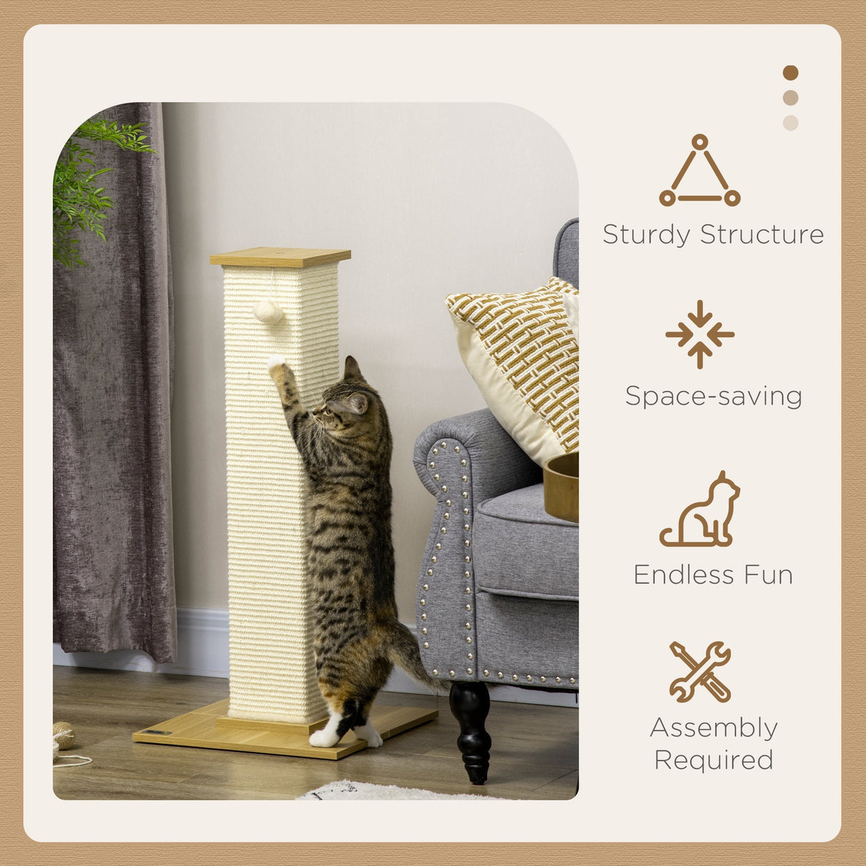 80cm Scratching Post, with Toy Ball, Sisal Rope - White, PawHut,