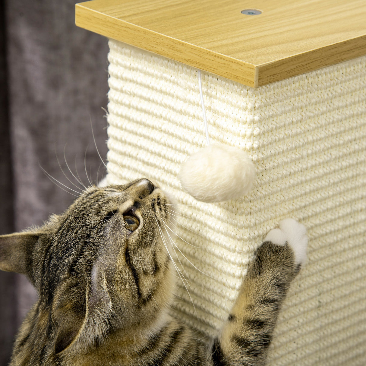 80cm Scratching Post, with Toy Ball, Sisal Rope - White, PawHut,