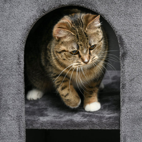 81cm Cat Scratching Barrel, with Two Cat Houses for Indoor Cats, Grey, PawHut,