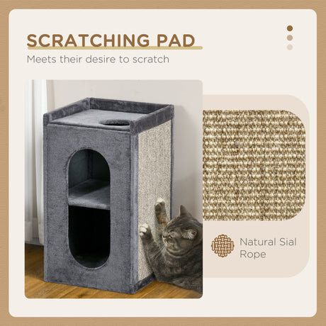 81cm Cat Scratching Barrel, with Two Cat Houses for Indoor Cats, Grey, PawHut,