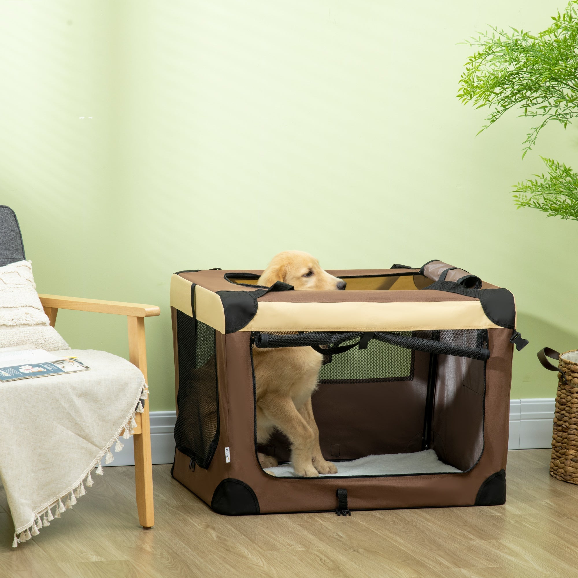 81cm Foldable Carrier for Medium Pets with Cushion, PawHut, Brown