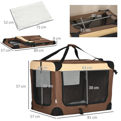 81cm Foldable Carrier for Medium Pets with Cushion, PawHut, Brown