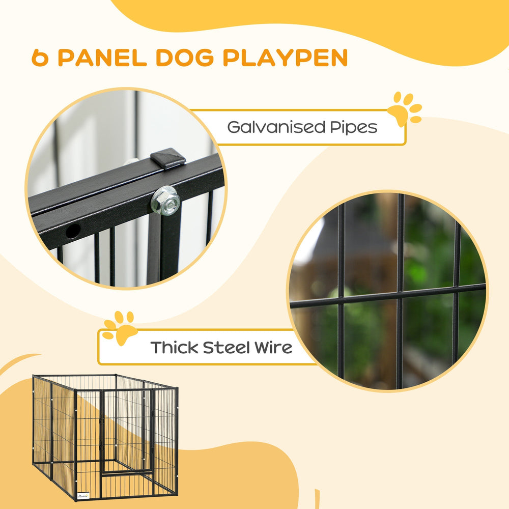 81H cm Heavy Duty Pet Playpen, 6 Panel Exercise Pen for Dogs, Adjustable Length, Small and Medium Sized Dogs, PawHut,