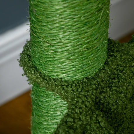 82cm Chenille Cactus Cat Tree with Scratching Post, Hammock, Green, PawHut,