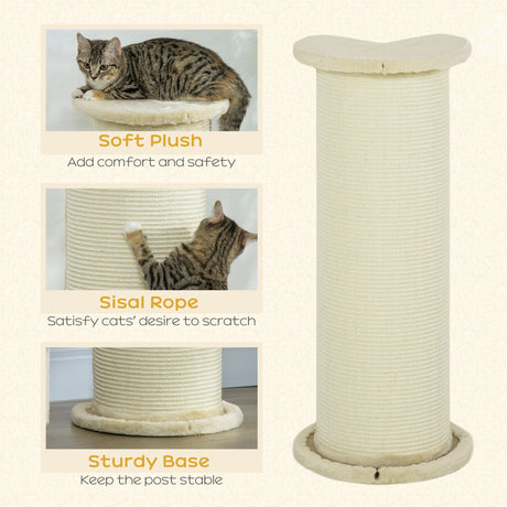 85cm Tall Cat Scratching Post, with Sisal Rope, Soft Plush, Anti Tip - Beige, PawHut,