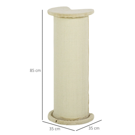 85cm Tall Cat Scratching Post, with Sisal Rope, Soft Plush, Anti Tip - Beige, PawHut,