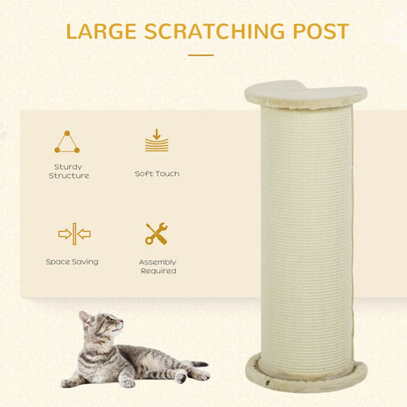 85cm Tall Cat Scratching Post, with Sisal Rope, Soft Plush, Anti Tip - Beige, PawHut,