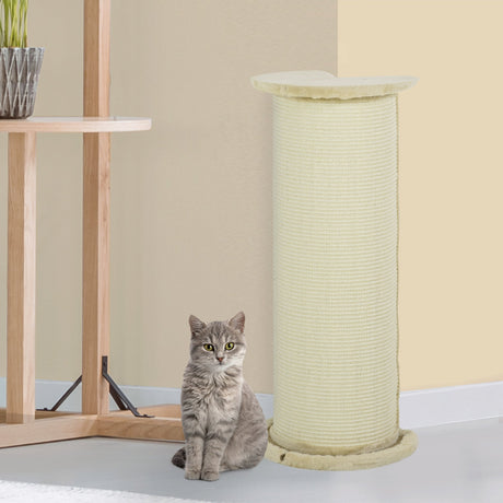 85cm Tall Cat Scratching Post, with Sisal Rope, Soft Plush, Anti Tip - Beige, PawHut,