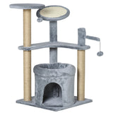 87 cm Cat Tree for Indoor Cats, Kitten Tree Tower with Scratching Posts Pad, Cat Condo, Plush Perches, Hanging Ball - Grey, PawHut,