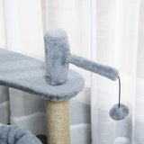 87 cm Cat Tree for Indoor Cats, Kitten Tree Tower with Scratching Posts Pad, Cat Condo, Plush Perches, Hanging Ball - Grey, PawHut,