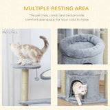 87 cm Cat Tree for Indoor Cats, Kitten Tree Tower with Scratching Posts Pad, Cat Condo, Plush Perches, Hanging Ball - Grey, PawHut,