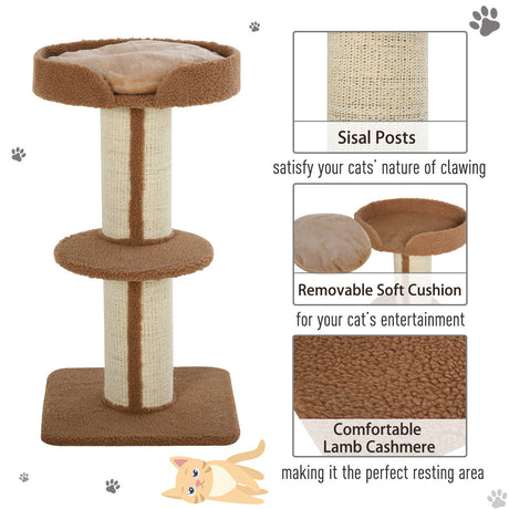 91cm Cat Tower Scratching Posts Cat Tree for Indoor Cats Kitten Activity Centre, PawHut, Light Brown