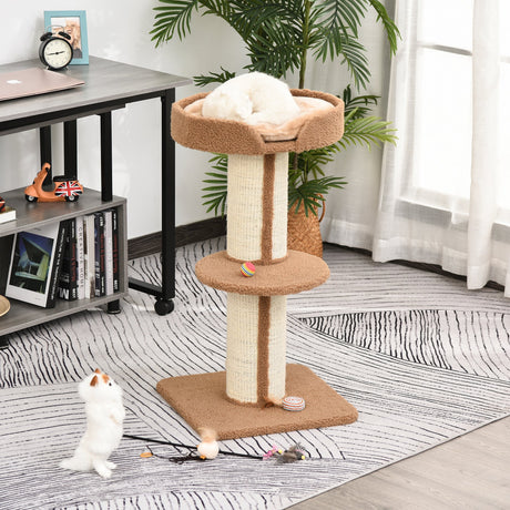 91cm Cat Tower Scratching Posts Cat Tree for Indoor Cats Kitten Activity Centre, PawHut, Light Brown