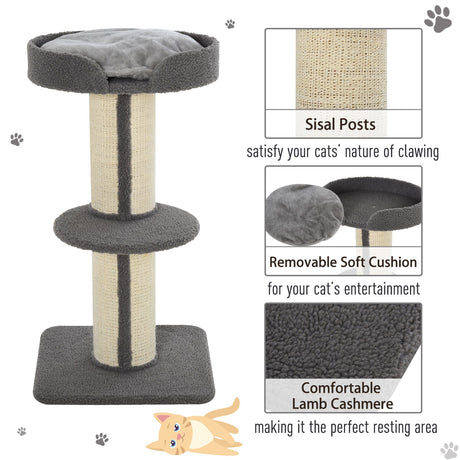 91cm Cat Tower Scratching Posts Cat Tree for Indoor Cats Kitten Activity Centre, PawHut, Light Brown