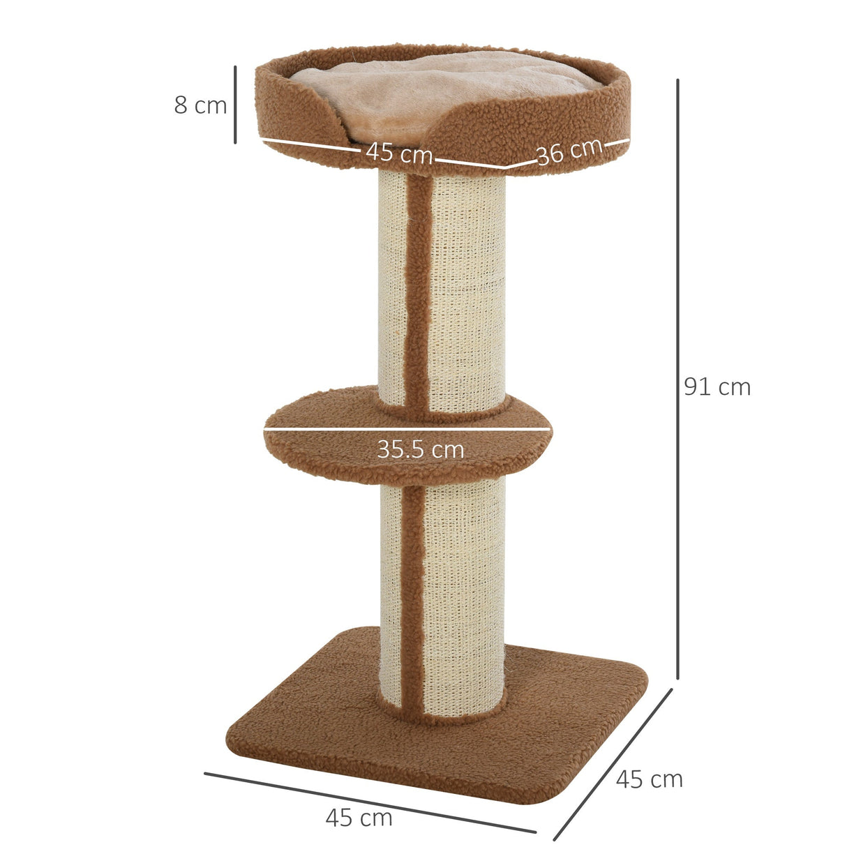 91cm Cat Tower Scratching Posts Cat Tree for Indoor Cats Kitten Activity Centre, PawHut, Light Brown