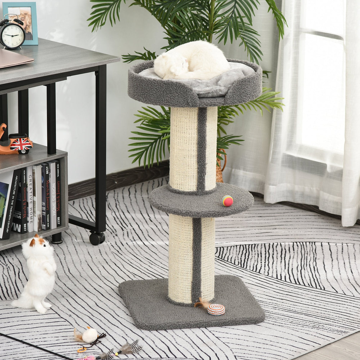 91cm Cat Tower Scratching Posts Cat Tree for Indoor Cats Kitten Activity Centre, PawHut, Light Brown