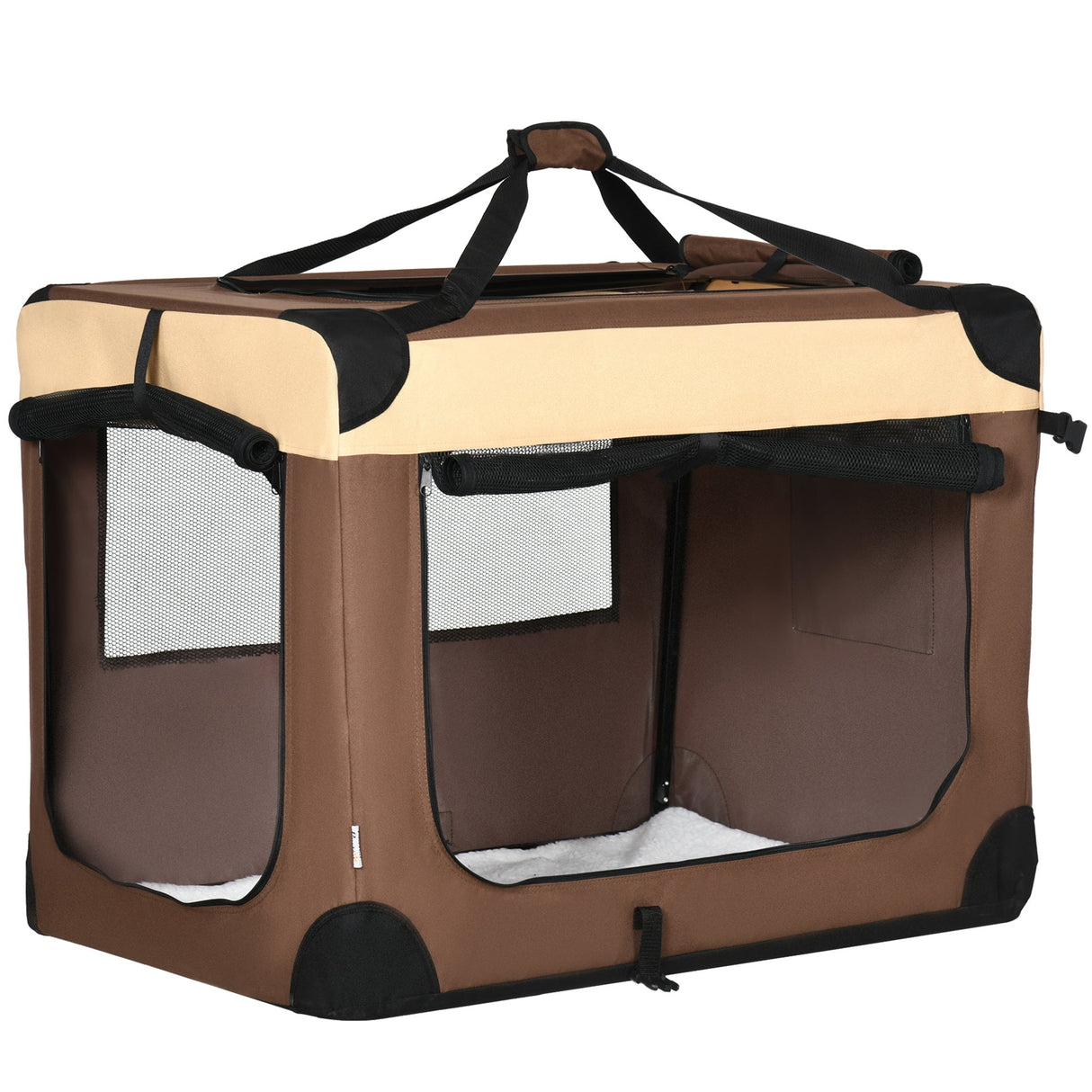 91cm Foldable Pet Carrier, with Cushion, for Medium Dogs and Cats, PawHut, Brown