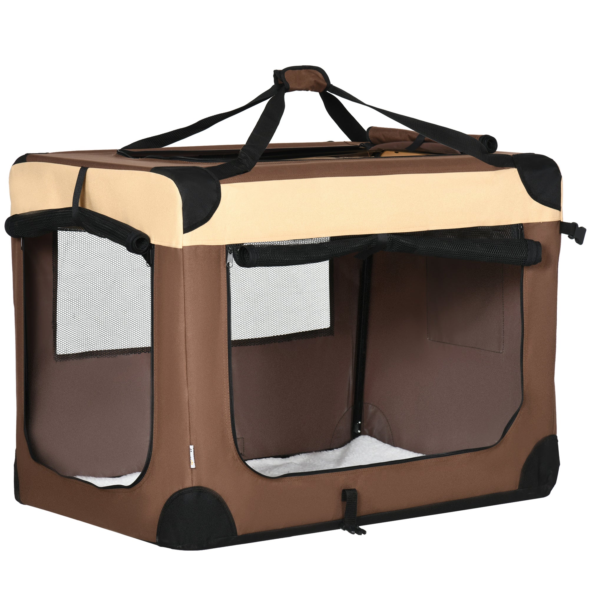 91cm Foldable Pet Carrier, with Cushion, for Medium Dogs and Cats, PawHut, Brown