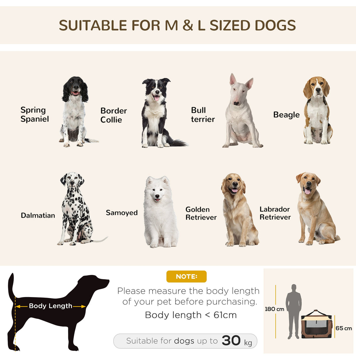 91cm Foldable Pet Carrier, with Cushion, for Medium Dogs and Cats, PawHut, Brown