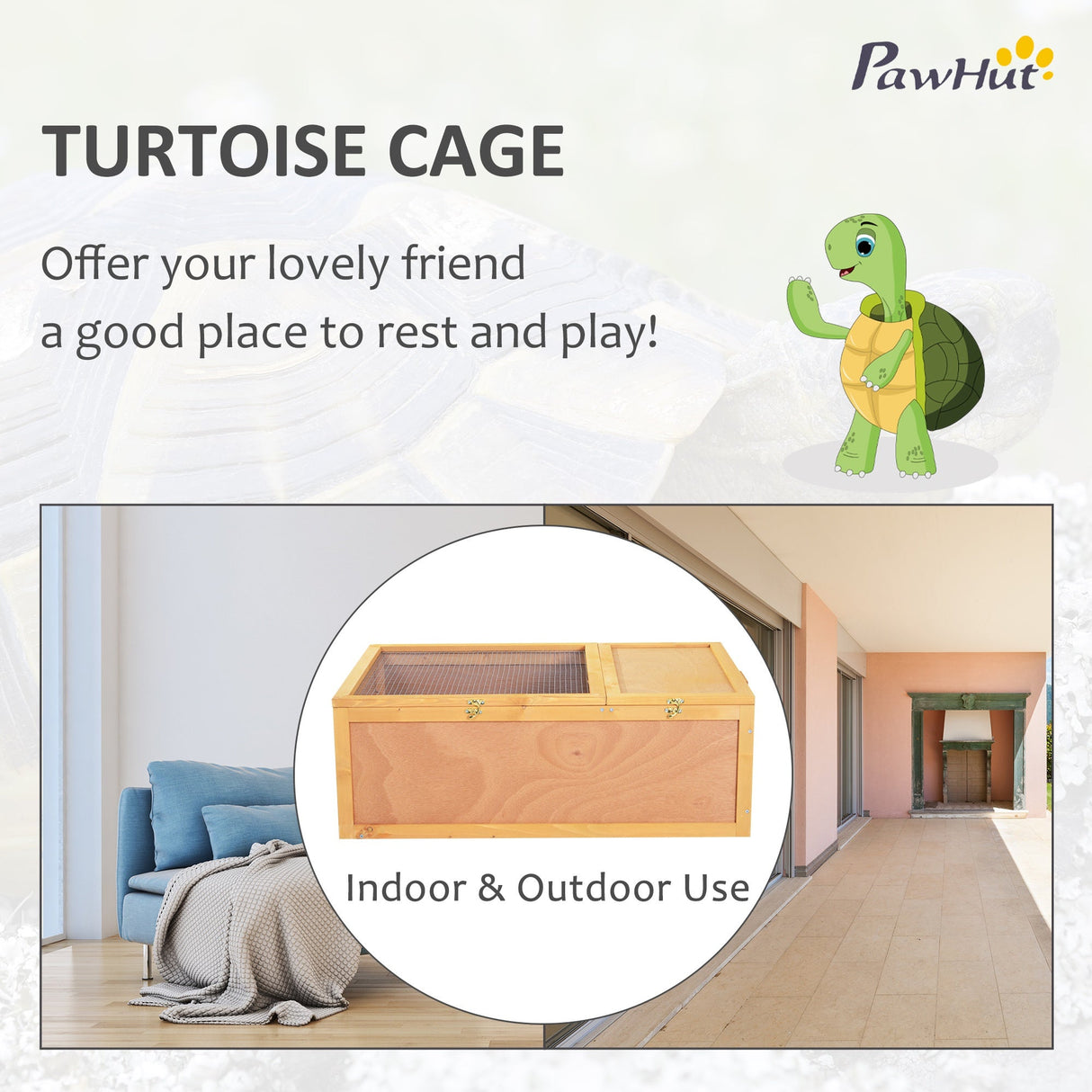 94 cm Wood Indoor Outdoor Pet Tortoise House with Two Room Design, PawHut, Natural