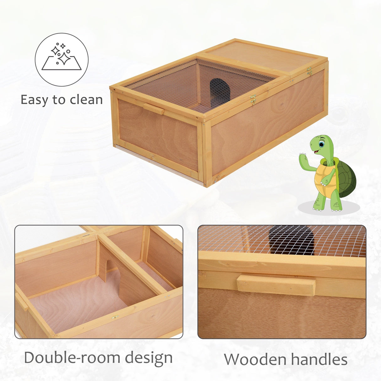 94 cm Wood Indoor Outdoor Pet Tortoise House with Two Room Design, PawHut, Natural