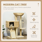 95cm Cat Tree Tower for Indoor Cats, with Scratching Post, Cat House, Toy Ball, Platform - Beige, PawHut,