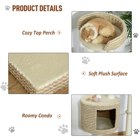 96cm Cat Tree, Cat Condo Tree Tower for Indoor Cats, Cat Activity Centre with Scratching Posts, Plus Perch - Beige, PawHut,