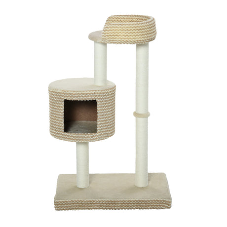 96cm Cat Tree, Cat Condo Tree Tower for Indoor Cats, Cat Activity Centre with Scratching Posts, Plus Perch - Beige, PawHut,