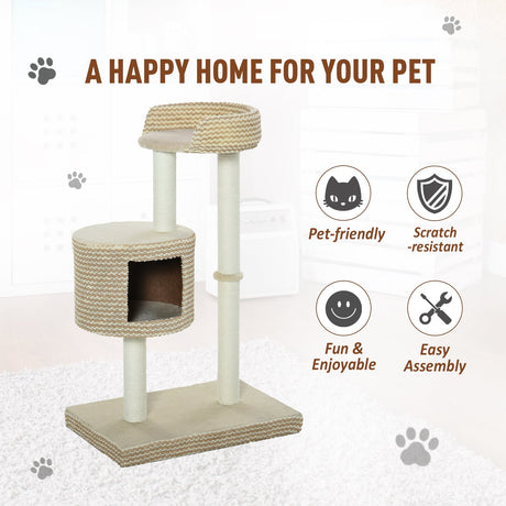 96cm Cat Tree, Cat Condo Tree Tower for Indoor Cats, Cat Activity Centre with Scratching Posts, Plus Perch - Beige, PawHut,