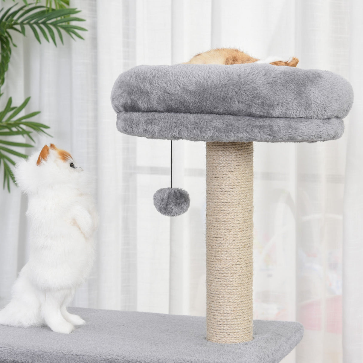 96cm Cat Tree for Indoor Cats Condo Sisal Scratching Post Cat Tower Kitten Play House Dangling Ball Activity Center Furniture Grey, PawHut,