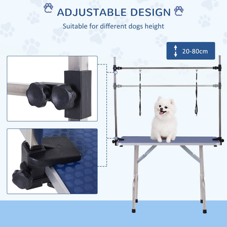 Adjustable Dog Grooming Table Rubber Top 2 Safety Slings Mesh Storage Basket Heavy Metal 107 x 60 x 170cm, PawHut, Black