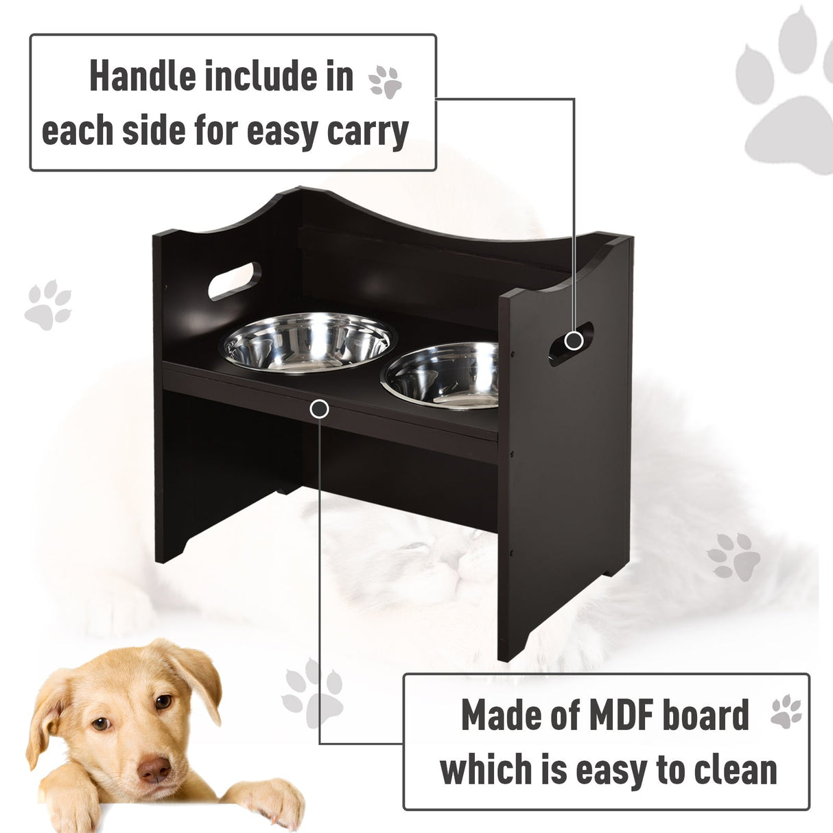 Adjustable Elevated Duo Dog Feeder Brown, PawHut,