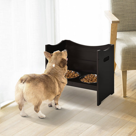 Adjustable Elevated Duo Dog Feeder Brown, PawHut,