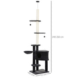 Adjustable Height Floor-To-Ceiling Vertical Cat Tree with Carpeted Platforms, Condo, Sisal Rope Scratching Areas, PawHut,