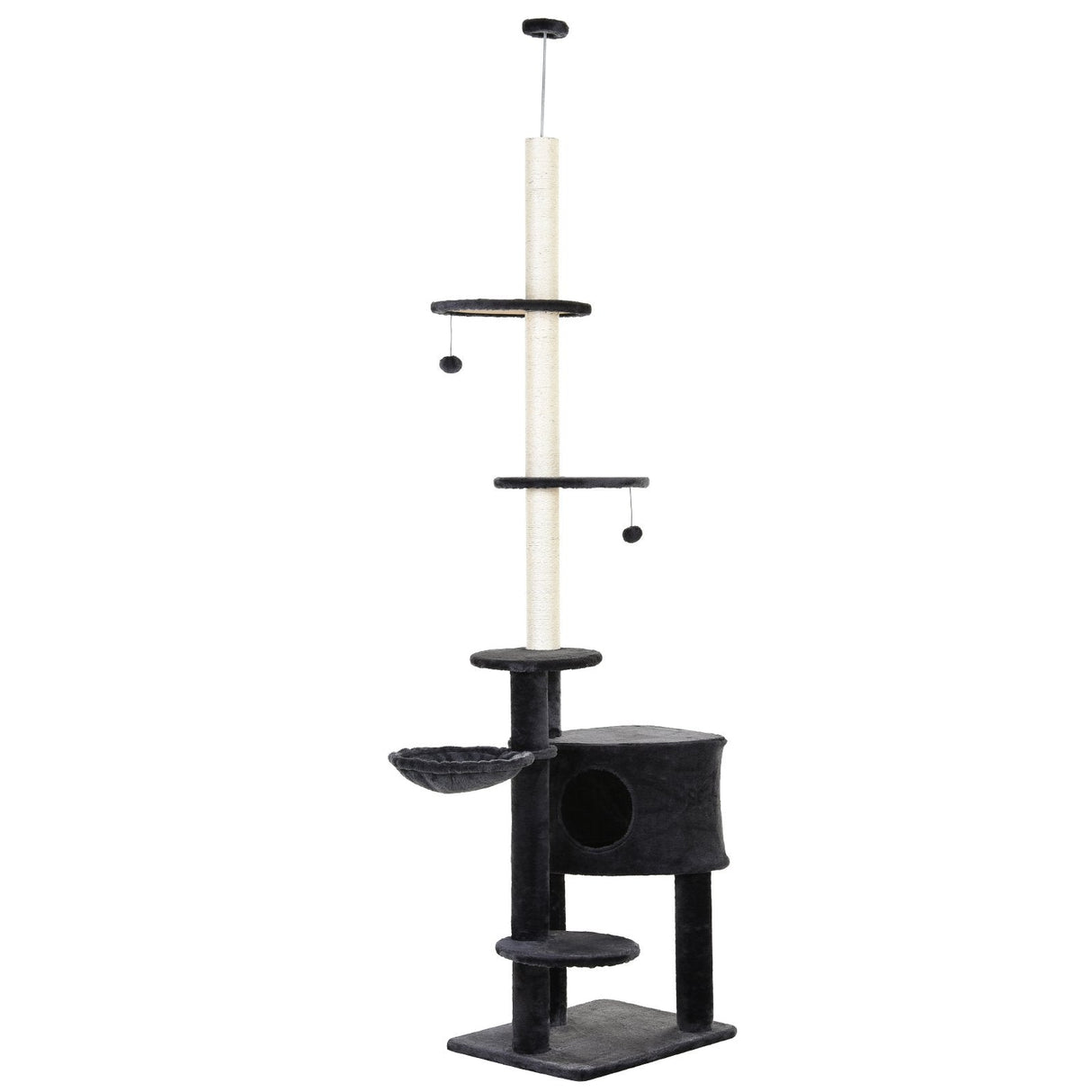 Adjustable Height Floor-To-Ceiling Vertical Cat Tree with Carpeted Platforms, Condo, Sisal Rope Scratching Areas, PawHut,