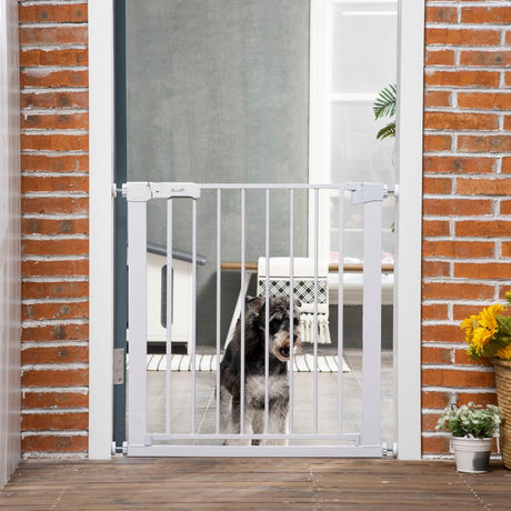 Adjustable Pet Safety Gate Dog Barrier Home Fence Room Divider Stair Guard Mounting White (76 H x 75-82W cm), PawHut,