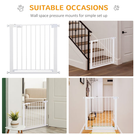 Adjustable Pet Safety Gate Dog Barrier Home Fence Room Divider Stair Guard Mounting White (76 H x 75-82W cm), PawHut,