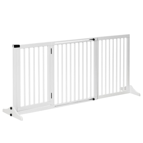 Adjustable Wooden Pet Gate Freestanding Dog Barrier Fence Doorway 3 Panels Safety Gate w/ Lockable Door, PawHut,