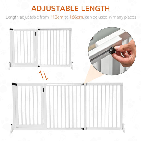 Adjustable Wooden Pet Gate Freestanding Dog Barrier Fence Doorway 3 Panels Safety Gate w/ Lockable Door, PawHut,