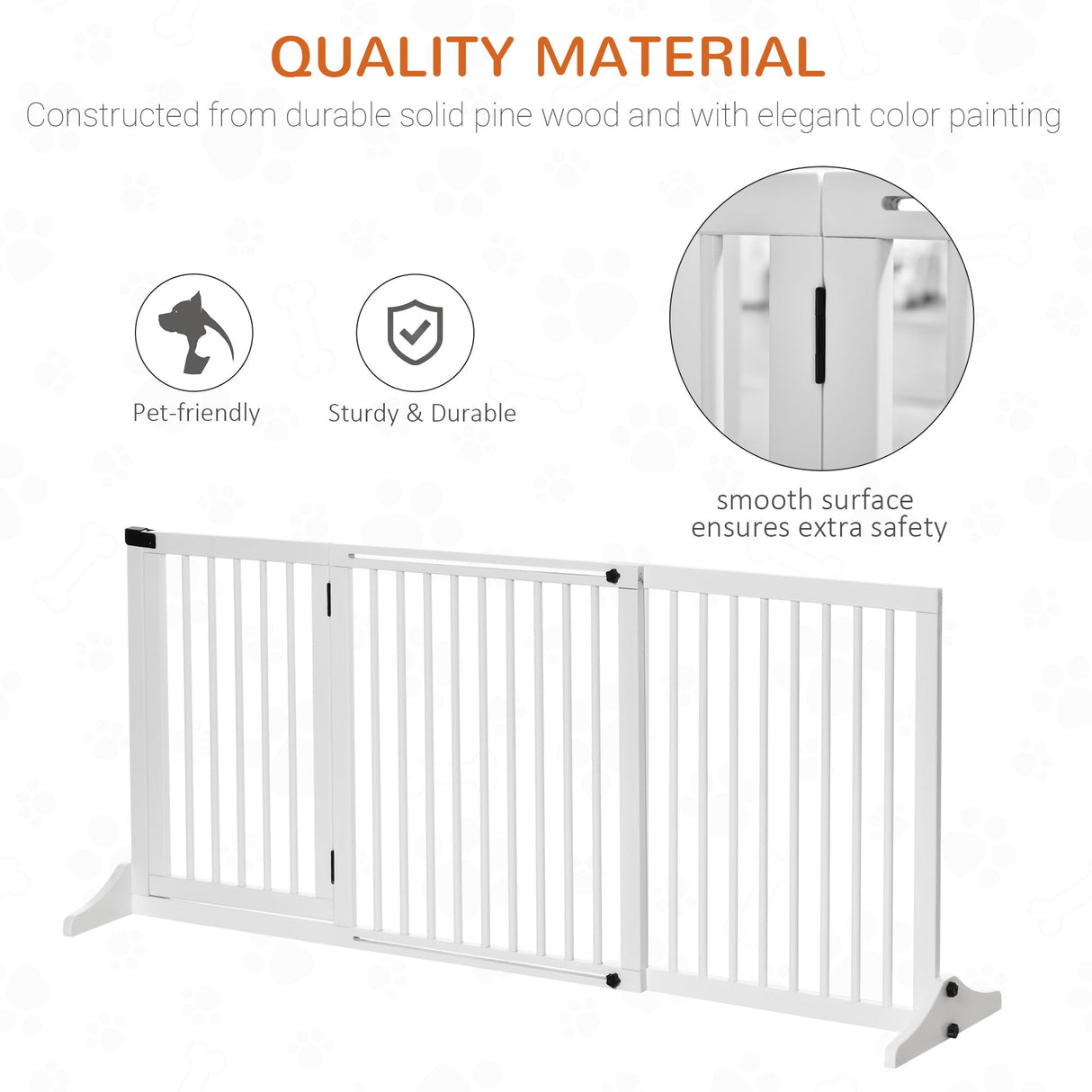 Adjustable Wooden Pet Gate Freestanding Dog Barrier Fence Doorway 3 Panels Safety Gate w/ Lockable Door, PawHut,