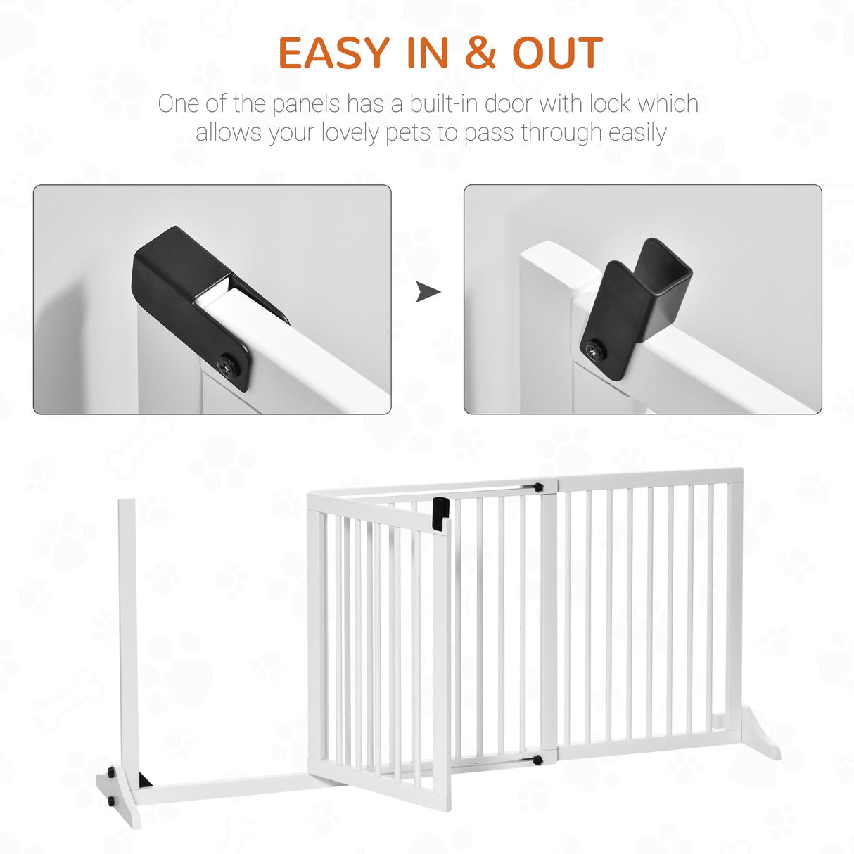 Adjustable Wooden Pet Gate Freestanding Dog Barrier Fence Doorway 3 Panels Safety Gate w/ Lockable Door, PawHut,