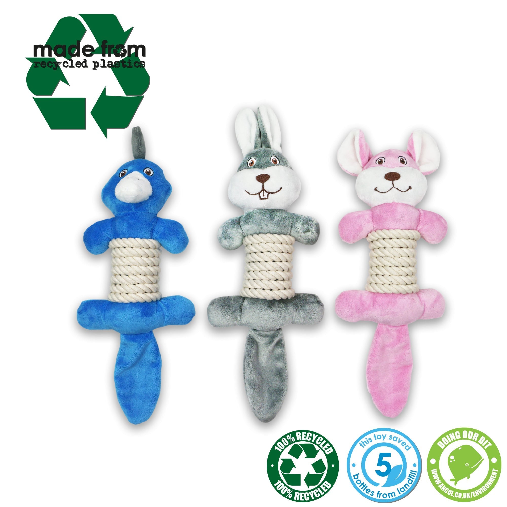 Ancol | Made From | Rope Bellies x3 Dog Toy, Ancol,