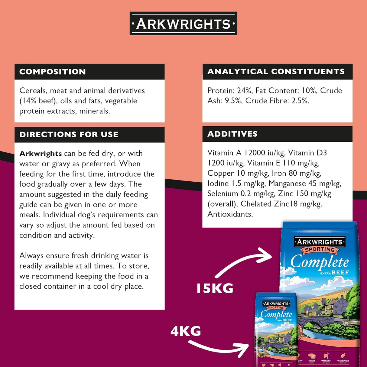 Arkwrights Sporting Complete Extra Beef 15 kg, Arkwrights,