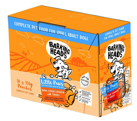 Barking Heads Little Paws Wet Bowl Lickin Chicken with Turkey 10x150g, Barking Heads,