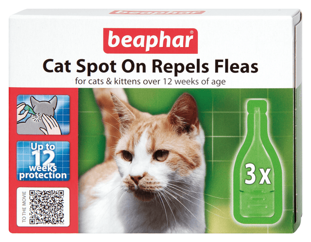 Beaphar Cat Spot On Repels Fleas for Cats 12 Week 3 pipettes x 6, Beaphar,