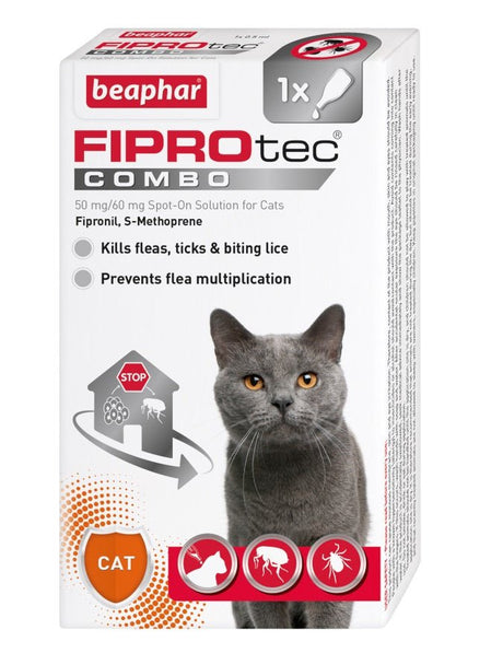 Beaphar FIPROtec COMBO Flea & Tick Spot On for Cats, Beaphar, 1 pipette x 6
