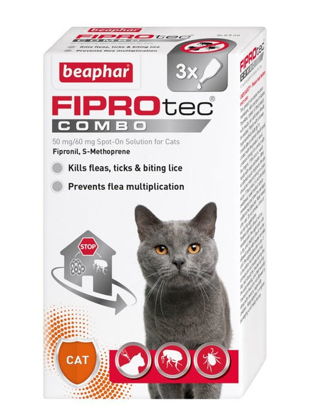 Beaphar FIPROtec COMBO Flea & Tick Spot On for Cats, Beaphar, 3 pipettes x 6