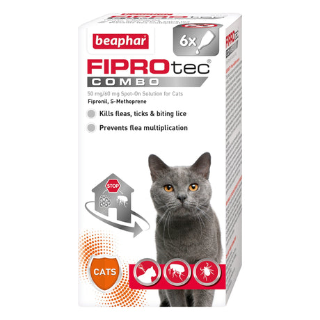 Beaphar FIPROtec COMBO Flea & Tick Spot On for Cats, Beaphar, 6 pipette x 4